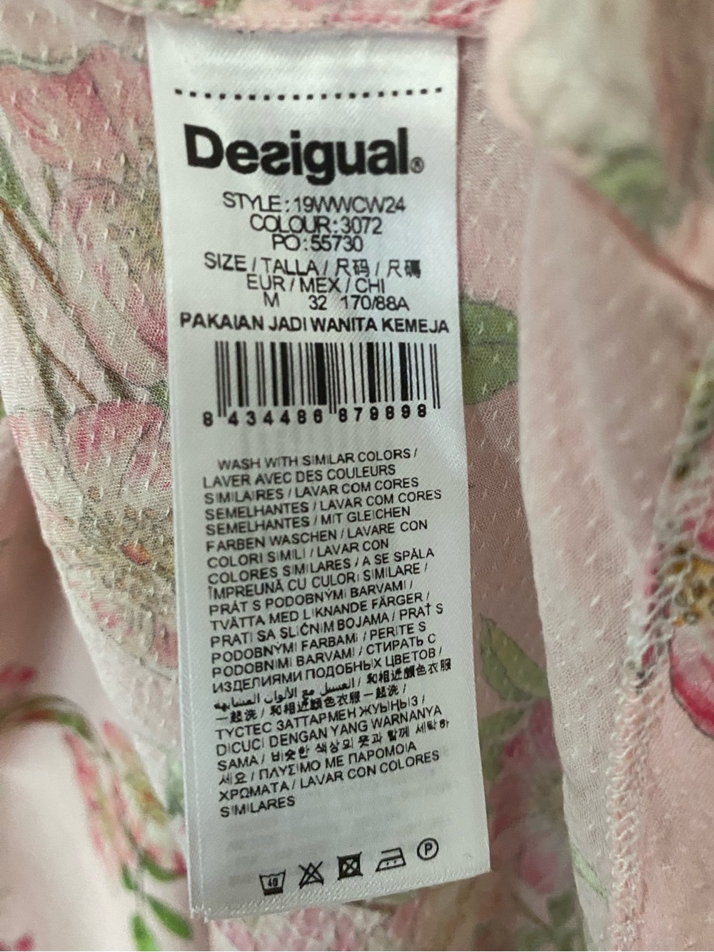DESIGUAL "Glen" Asymmetric Floral Longline Button Down Shirt Size M - Picture 7 of 7